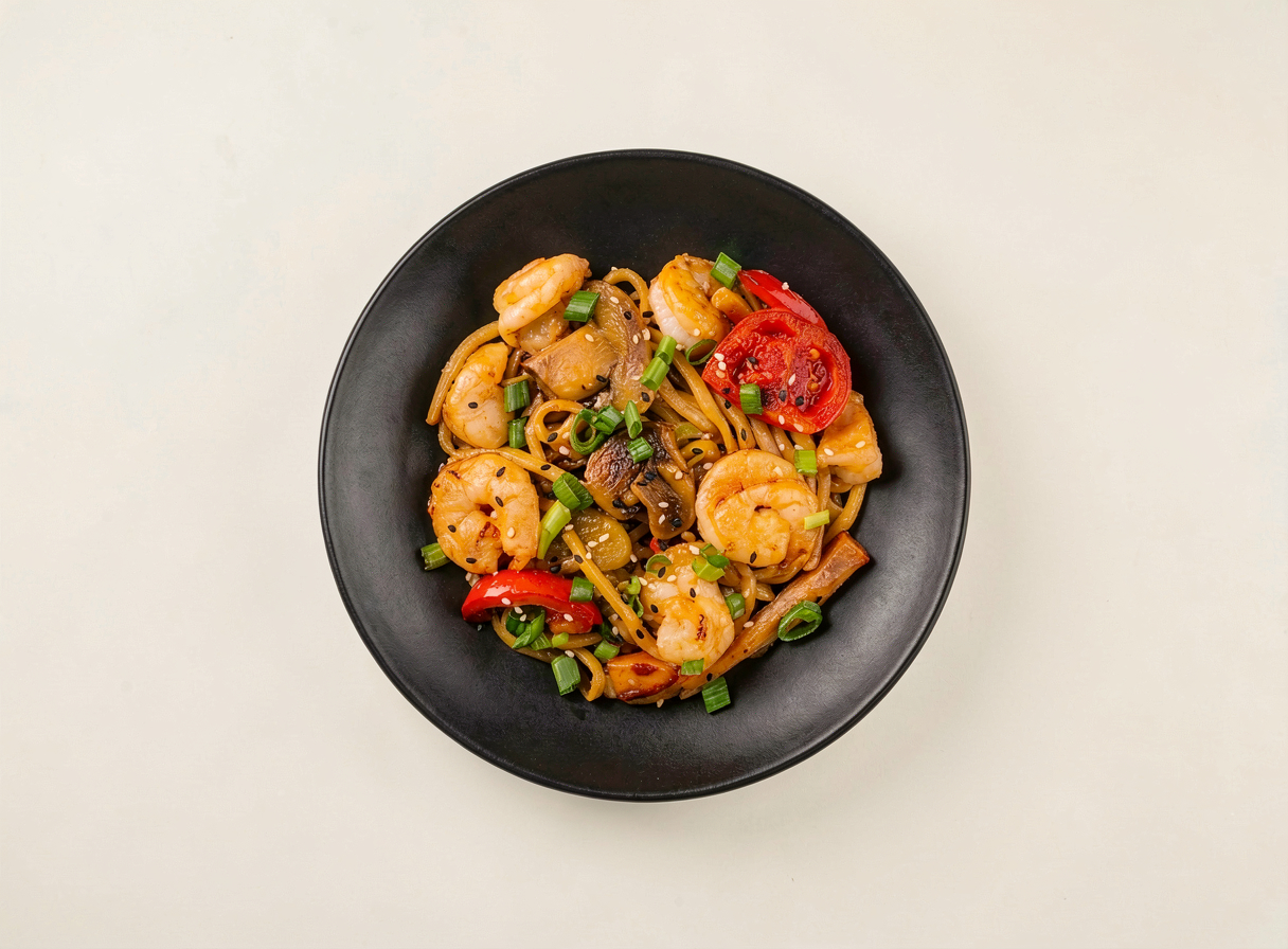 Сливочный удон с креветкой